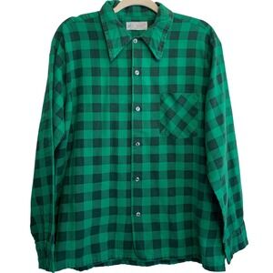 Vintage Kmart Green Black Buffalo Plaid Flannel Shirt Large USA Made 70s 80s